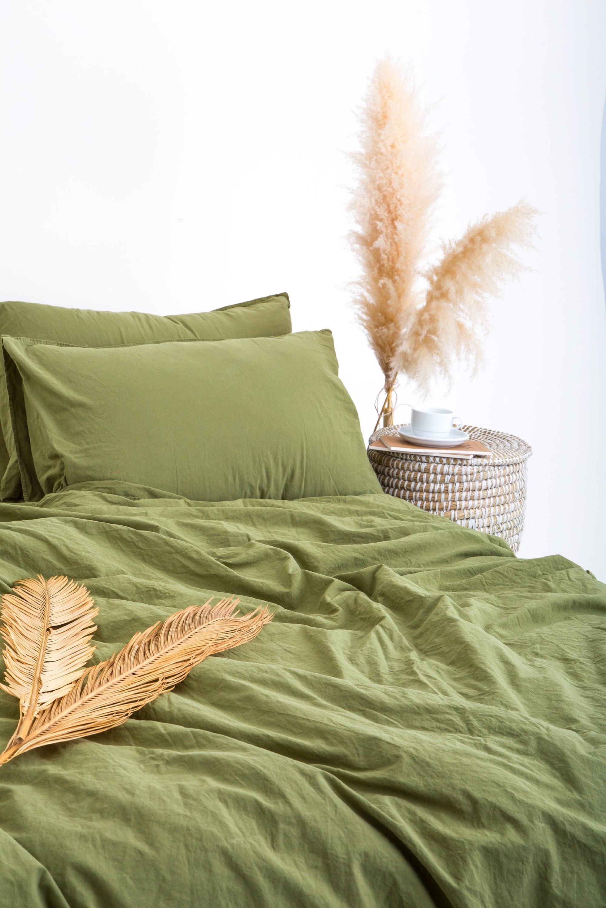 Olive Green Bedding Set 3 Pcs Stone Washed Cotton Vintage - Etsy UK