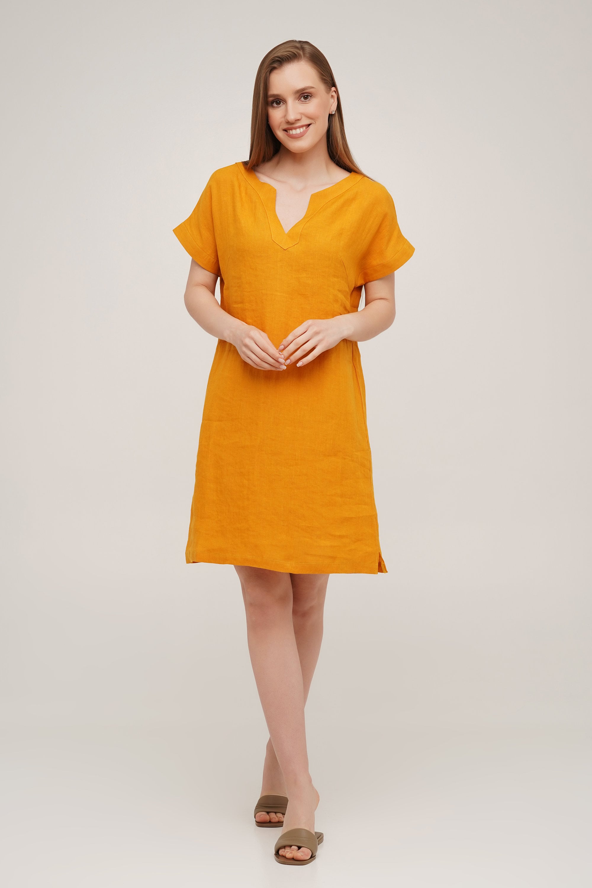 Mustard Linen Dress Linen Dress With Pockets Womans Loose Etsy UK