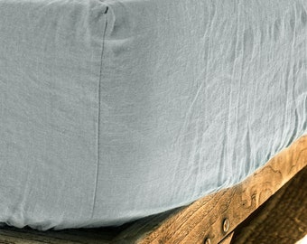 Linen Fitted Sheet, StoneWashed Bedsheet, Flat Bed Sheets Super Soft, Vintage Look, Fitted Sheets Size: Queen, King, Super King