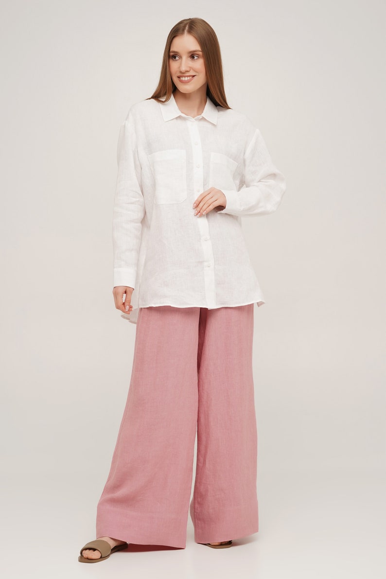 Linen Shirt, Women's Linen Blouse, Button Up Shirt, Long Sleeve Shirt, Black Linen Shirt and Other Colors White
