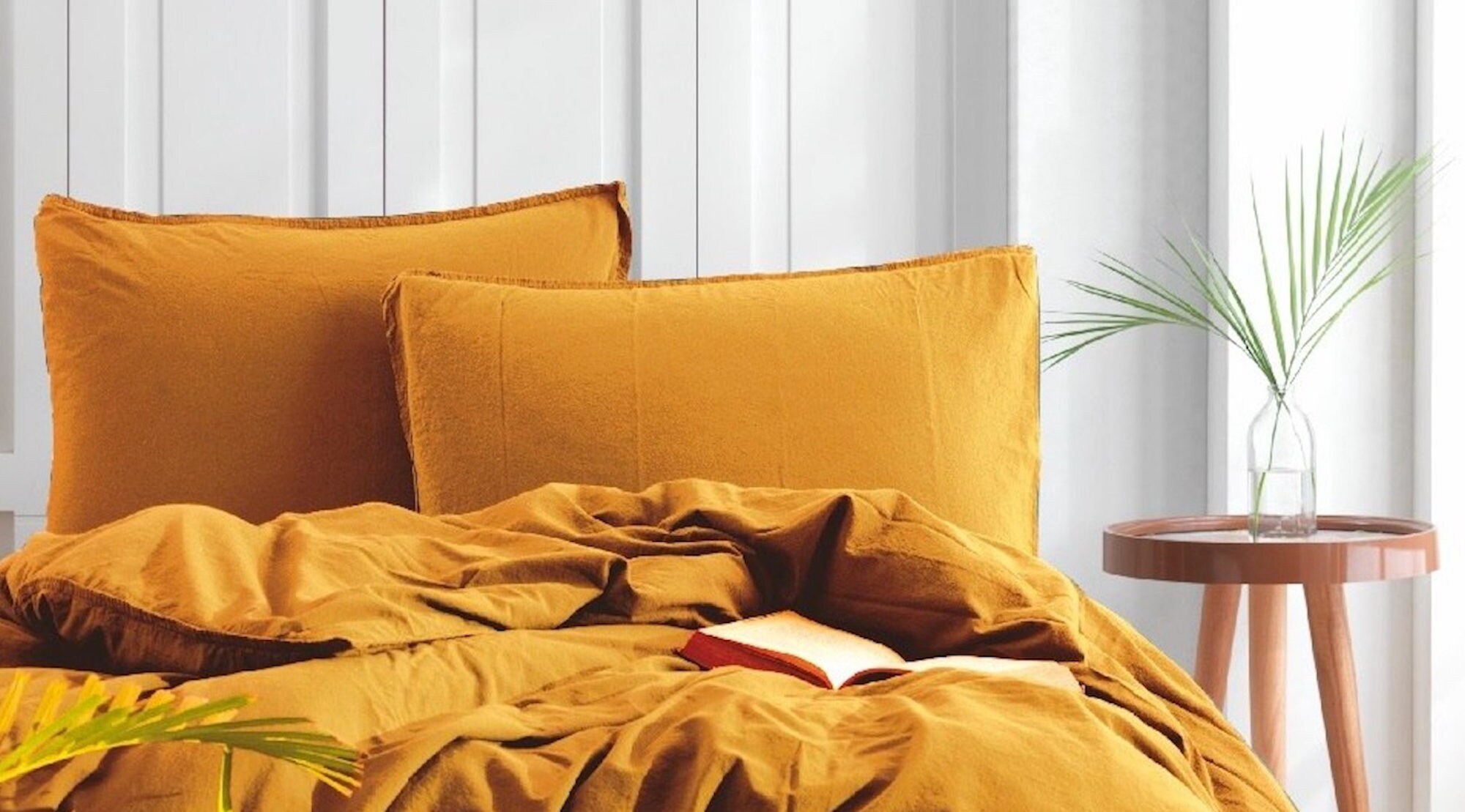 Mustard 2 Pillow case Set Stone Washed Cotton Vintage Look Etsy