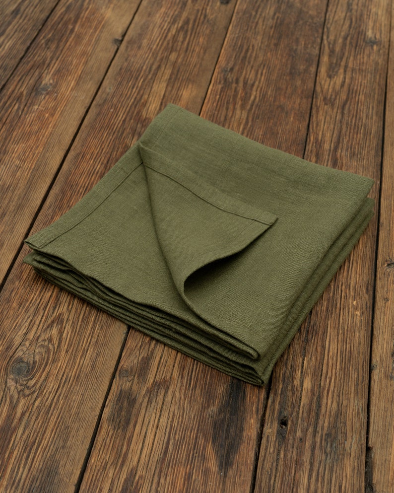 Olive Green Linen Napkins, Cloth Napkins Set of 2, 6, 12 pcs, Linen Napkins Bulk, Cloth Napkin Christmas, Cocktail Napkins image 2