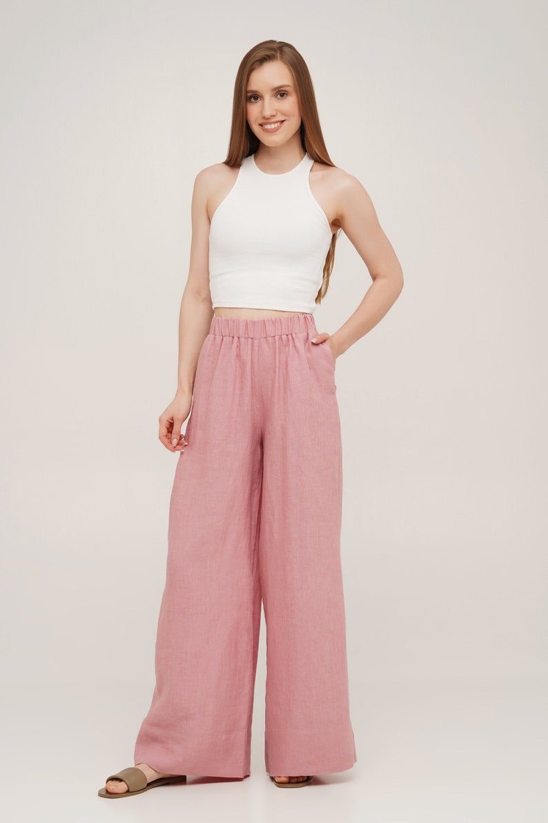 Linen Pants, Stonewashed Linen Trousers, Elastic Waist Linen Pants, Baggy Pants, Palazzo Trousers, Woman Linen Trousers image 3