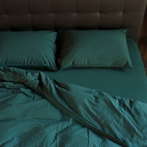 Stonewashed bedding set 3 pcs - 1 Duvet cover + 2 Pillow cases  - Dark Green Bed Linen,  King, S. King, Queen