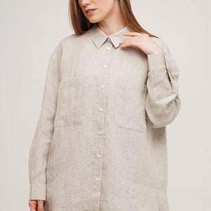 Linen Shirt, Women's Linen Blouse, Button Up Shirt, Long Sleeve Shirt, Black Linen Shirt and Other Colors Natural