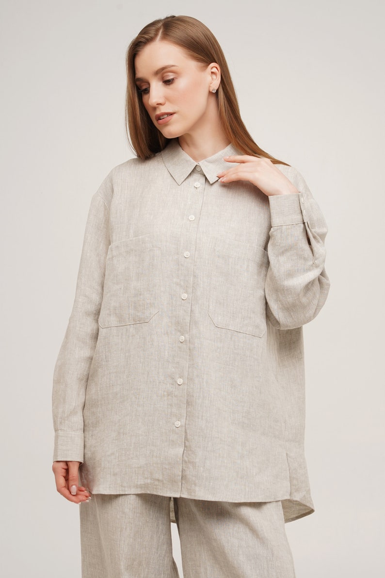 Linen Shirt, Women's Linen Blouse, Button Up Shirt, Long Sleeve Shirt, Black Linen Shirt and Other Colors Natural