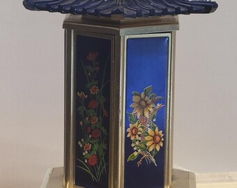 Fabulous Original Vintage Royal Blue Tobacciana Musical Carousel Brass Frame Kinetic