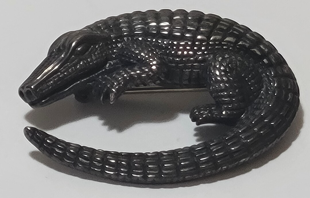 Vintage Sterling Silver Alligator Brooch Pin - 1.5