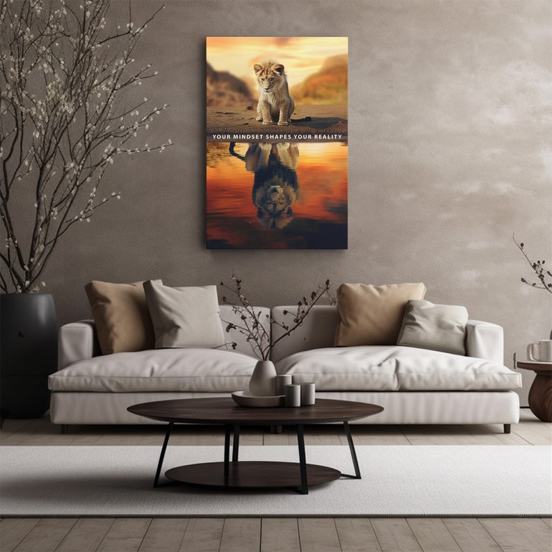 Cub's Reflection the Lion Within Transformative Mindset Canvas Art