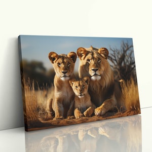 Lion Family Roaring Canvas | Wildlife Art for Safari Decor | Family Wall Decor | Lions Closeup Animal Poster | Lion Lovers Wildlife Canvas