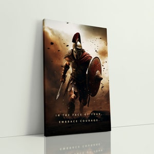 Centurion Wall Art: Spartan Warrior with Sword, Shield, and Helmet - King Leonidas Quote Print