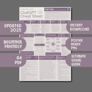 ChatGPT Cheat Sheet For Beginners | ChatGPT Prompting Guide | Digital Download | Print At Home