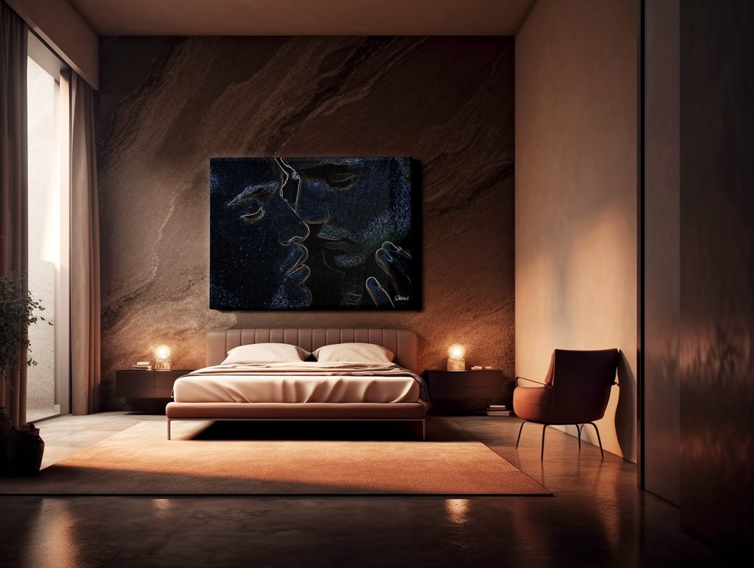 Gentle Connection Art Canvas | “INTIMATE” Two Males | Vivid Line Art on ...