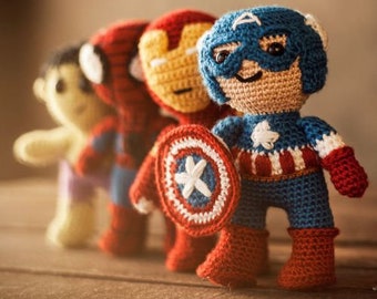 Captain America amigurumi/ Gehaakte SuperHeld/ Avenger amigurumi/ kinderdecoratie