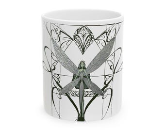 Taza de cerámica con diseño de hadas: taza de café mágica, decoración única para el hogar.