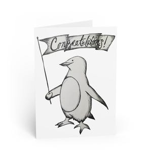 Greeting Cards, Penguin Congrats, Cute Animal Celebration Stationery, Happy Penguin Card, Hand drawn blank card, Penguin Stationery Set