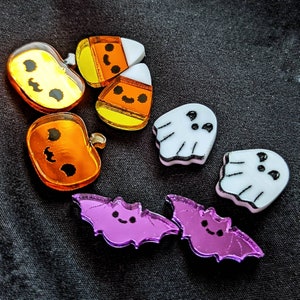 Halloween Stud Earrings, Ghosts, Bats, Pumpkins, Candy Corns, 4 pack, Mirror Acrylic with Hypoallergenic Stainless Steel Posts