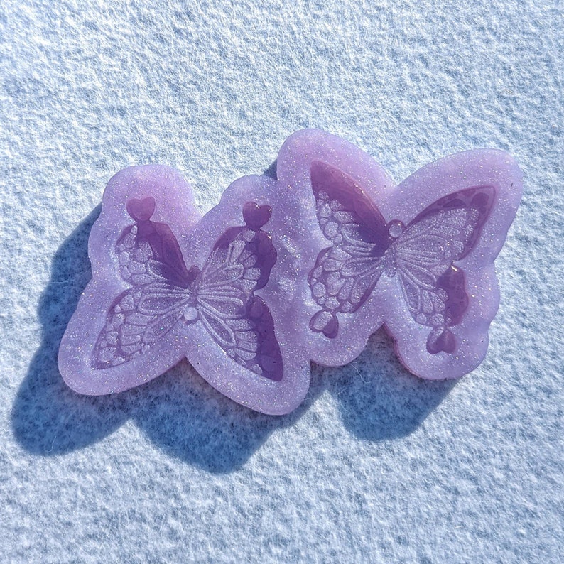 Butterfly with Hearts Silicone Mold, Epoxy Resin Art Jewelry, Earrings, Charms, Necklaces, Pendants, 2 Inches, Unique Design, Cute Kawaii image 2