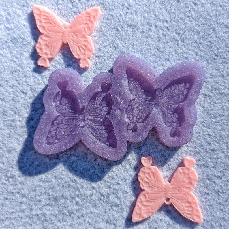 Butterfly with Hearts Silicone Mold, Epoxy Resin Art Jewelry, Earrings, Charms, Necklaces, Pendants, 2 Inches, Unique Design, Cute Kawaii image 3
