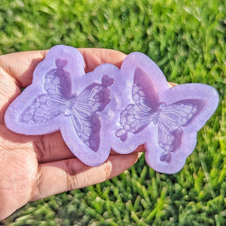 Butterfly with Hearts Silicone Mold, Epoxy Resin Art Jewelry, Earrings, Charms, Necklaces, Pendants, 2 Inches, Unique Design, Cute Kawaii image 1