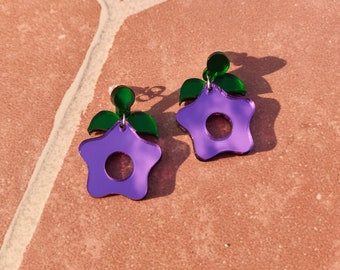 Purple Star Earrings, Mirror Acrylic with Hypoallergenic Stainless Steel Posts