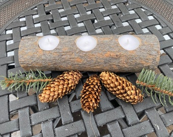 Pine Log Tea Light Candle