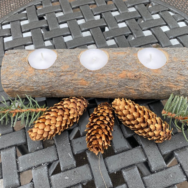 Pine Log Tea Light Candle