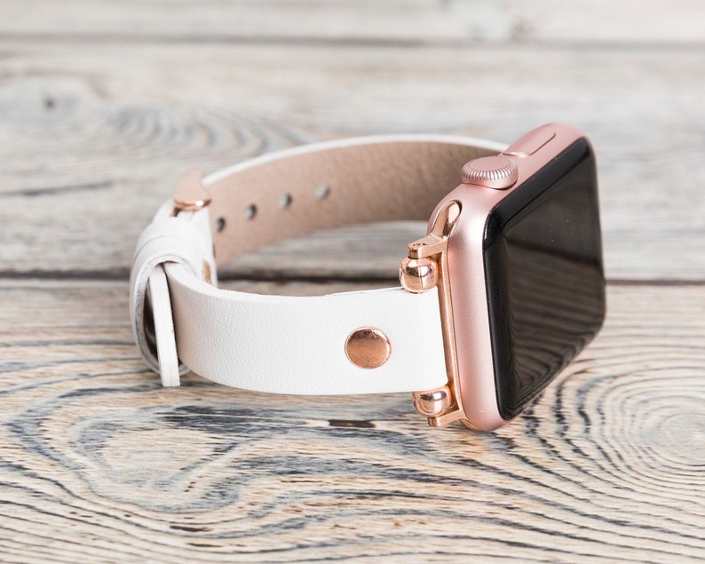 White Leather Apple Watch Band 38mm 40mm 42mm 44mm Slim Etsy