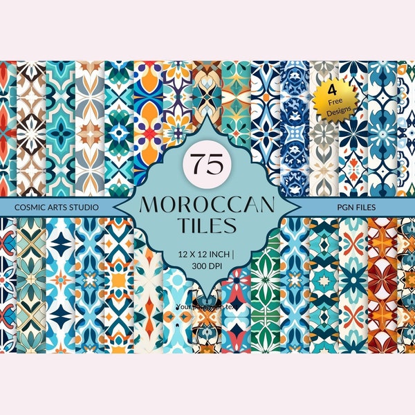 Moroccan Rug Pattern, Moroccan Decor Digital Papers, Moroccan Tiles Seamless Pattern, Spanish Tile Mediterranean Tile, PNG, 300 DPI