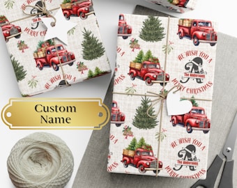 Vintage Christmas Custom Wrapping Paper, Christmas Truck Personalized Gift Wrap Roll