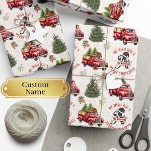 Carta da regalo personalizzata vintage natalizia, rotolo di carta da regalo personalizzata per camion di Natale