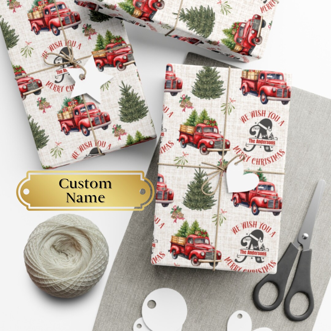 Vintage Christmas Custom Wrapping Paper, Christmas Truck Personalized