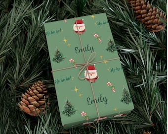 Custom Name Wrapping Paper Personalized, Santa Wrapping Paper For Kids, Matte Finish, Christmas Gift, Holiday Paper