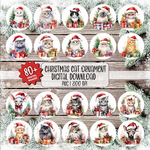 Chat Noël rond ornement PNG Sublimation designs, Noël PNG Bundle, ornement de Noël PNG designs, cadeau pour amoureux des chats