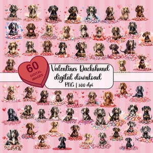 Dackel Valentines PNG Designs, Aquarell Dackel PNG, Dackel Mama Geschenke, Scrapbook, Junk Journal, kommerzielle Nutzung, 300 DPI