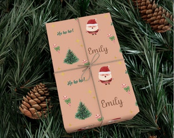 Custom Name Wrapping Paper Personalized, Santa Wrapping Paper For Kids, Satin Finish, Christmas Gift, Holiday Paper