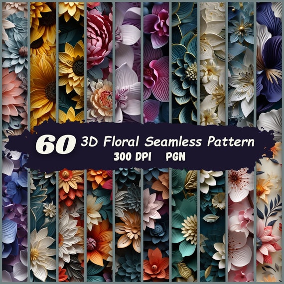 3D Tumbler Seamless Floral Tumbler Pattern, 300 DPI, PGN, Digital Download, Personal or Commercial Use
