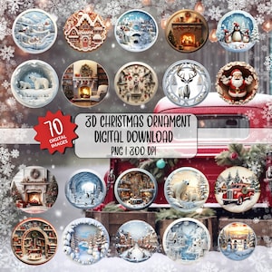 Christmas Round Ornament Bundle 3D PNG Sublimation Designs , Christmas PNG Bundle, Christmas Ornament PNG Designs, Digital Download