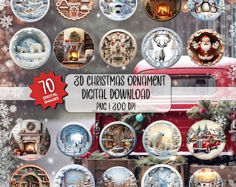 Christmas Round Ornament Bundle 3D PNG Sublimation Designs , Christmas PNG Bundle, Christmas Ornament PNG Designs, Digital Download