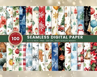 Printable Watercolor Christmas Digital Paper, Christmas Ephemera, Fantasy Noel Xmas Pages, Download Junk Journal, Scrapbooking, Card Making