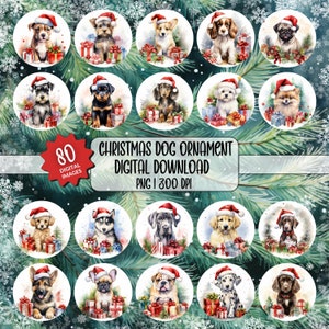 Christmas Dog PNG Bundle, Dog Christmas Ornament Digital Download For Dog Lovers, 80 Images Multiple Breeds