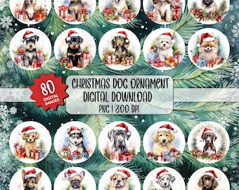 Christmas Dog PNG Bundle, Dog Christmas Ornament Digital Download For Dog Lovers, 80 Images Multiple Breeds