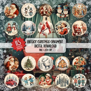 Vintage Christmas Round Ornament Bundle PNG Sublimation Designs , Christmas PNG Bundle, Christmas Ornament PNG Designs, Digital Download