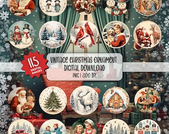 Vintage Christmas Round Ornament Bundle PNG Sublimation Designs , Christmas PNG Bundle, Christmas Ornament PNG Designs, Digital Download
