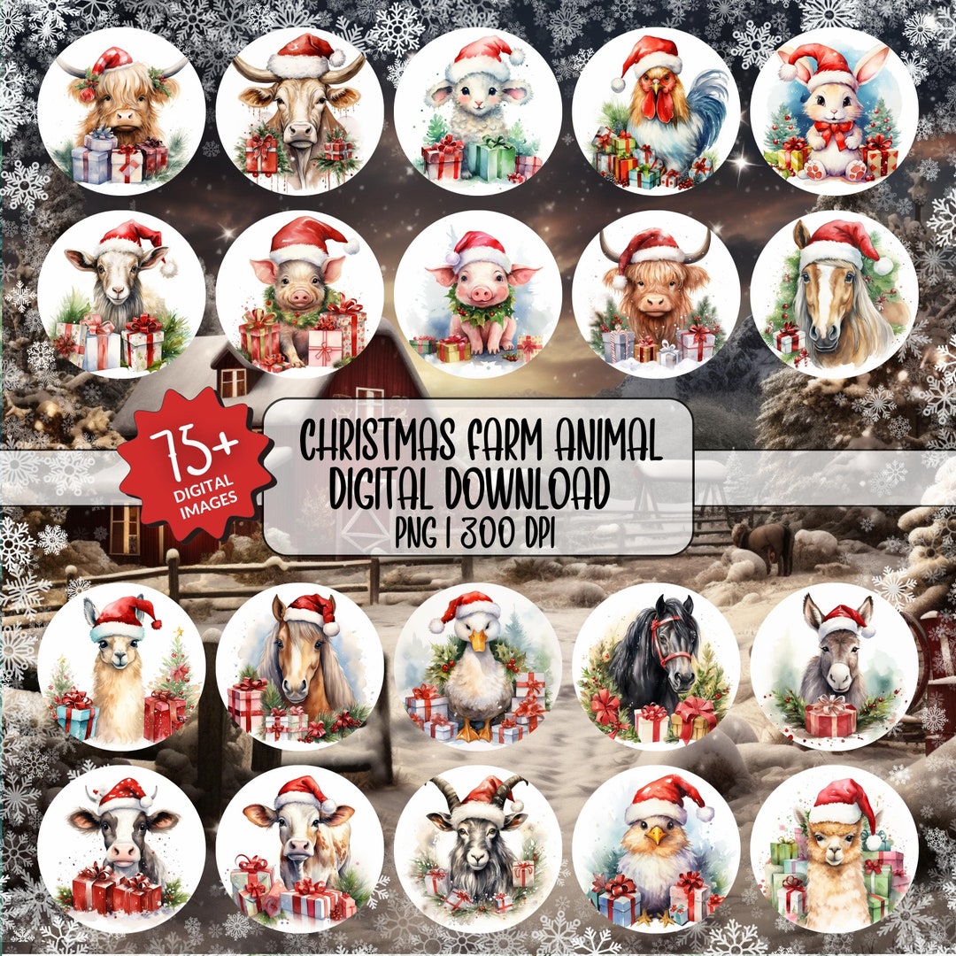 Christmas Round Ornament Bundle Farm Animal PNG Sublimation Designs ...