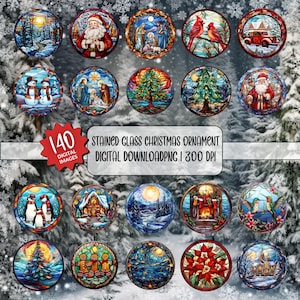 Buntglas Weihnachtsschmuck, Runde Ornament Bundle PNG Sublimation Designs, Weihnachten PNG Bundle, Weihnachten digitaler Download