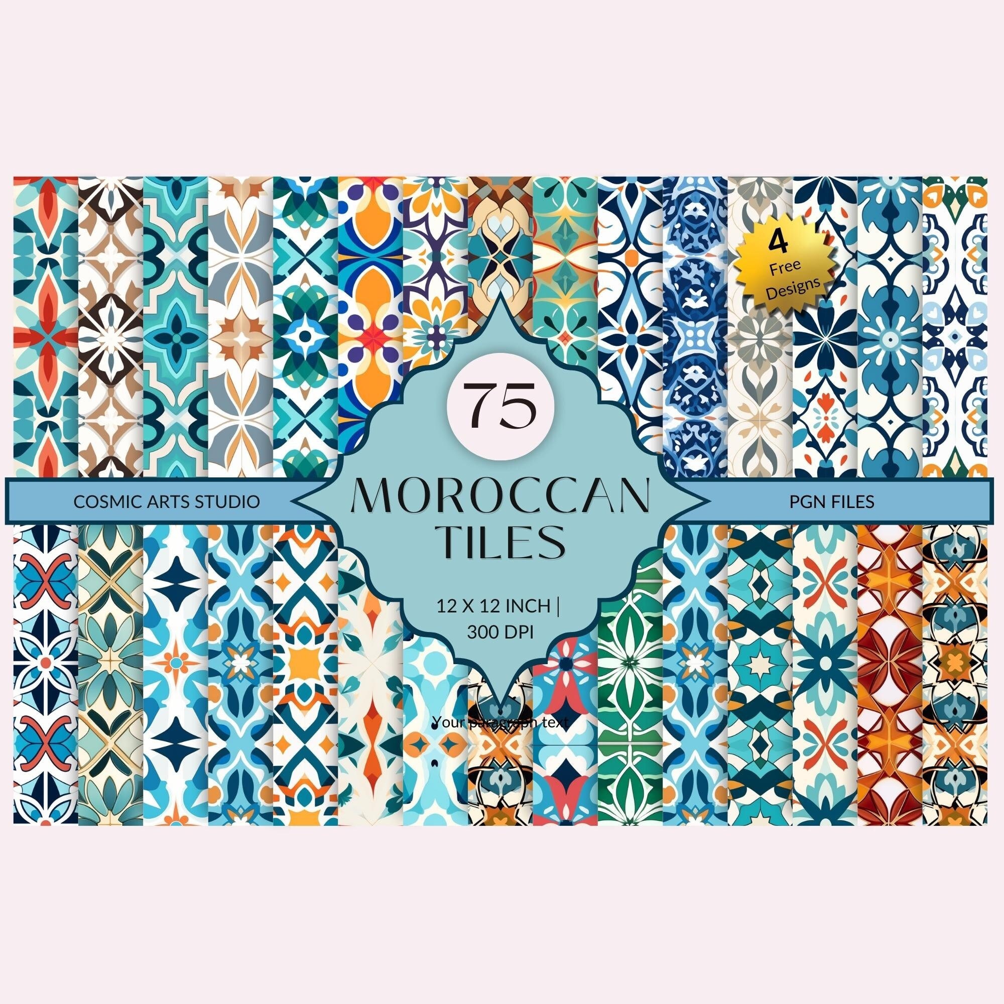 Moroccan Rug Pattern, Moroccan Decor Digital Papers, Moroccan Tiles Seamless Pattern, Spanish Tile Mediterranean Tile, PNG, 300 DPI