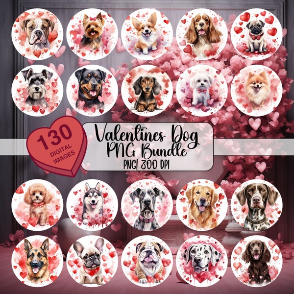 Dog Valentines Watercolor PNG Bundle, Dog Mom PNG, Dog Mom Tumbler png, Clipart, Scrapbook, Junk Journal, Commercial Use, 300 DPI