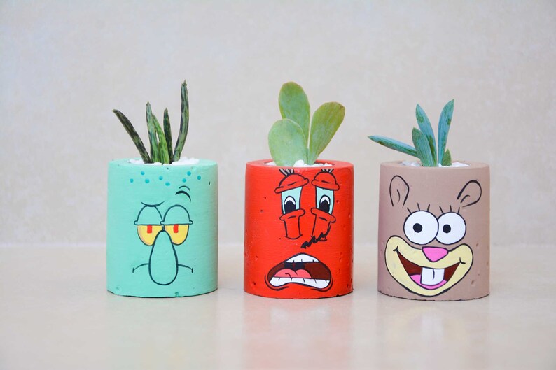 5 Spongebob and Patrick Concrete Pots - Etsy