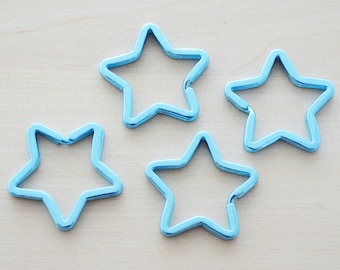 Sky Blue Star Key Rings, 32MM Light Blue Star Keychains, Aqua Blue Star Split Rings - Christmas Keychain - Custom Key Rings